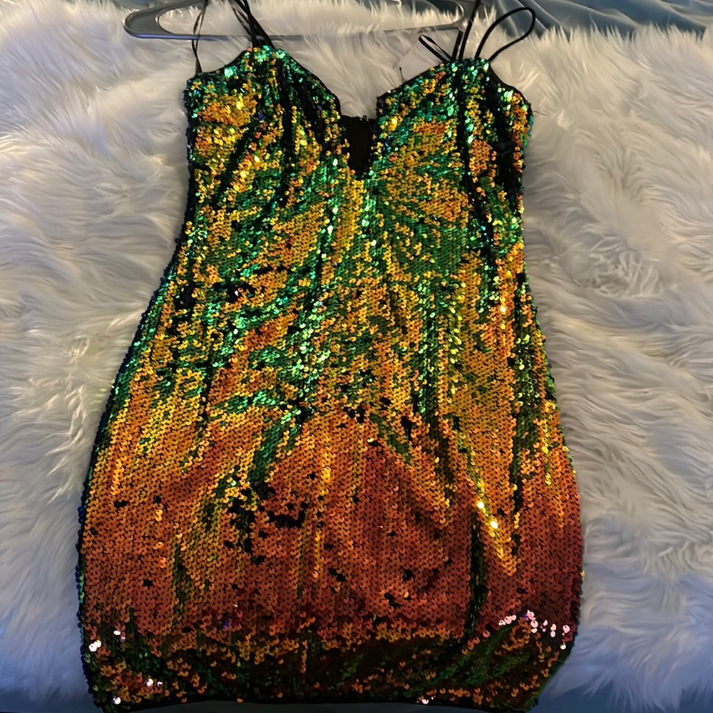 Iridescent cocktail dress.